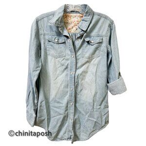 Paper Racine Classic Denim Blue Roll up Sleeves Top
